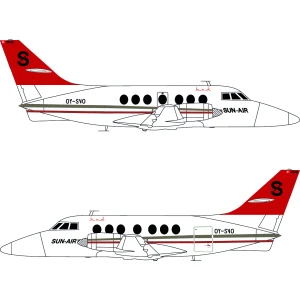LN72-531 Sun-Air and leased by Coast Air BAE 31 Jetstream, includes window masks.